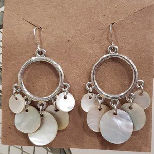 Dangling shell disc hoop earrings